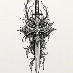 Dagger fusing with tree root, tattoo flash sh... - эскиз тату (№1751731347_0, 05.07.2025 16:02) — Tatufoto.com