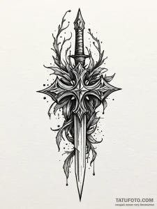 Dagger fusing with tree root, tattoo flash sh... - эскиз тату (№1751731347_0, 05.07.2025 16:02) — Tatufoto.com