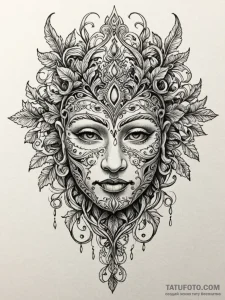 Spirit vines binding ancient mask, ink illust... - эскиз тату (№1751731611_0, 05.07.2025 16:06) — Tatufoto.com
