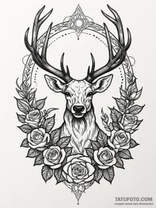 Arcane stag with crystal antlers, tattoo draw... - эскиз тату (№1751731880_0, 05.07.2025 16:11) — Tatufoto.com