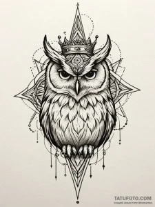Owl claws crowned in starlight, tattoo flash... - эскиз тату (№1751732140_0, 05.07.2025 16:15) — Tatufoto.com