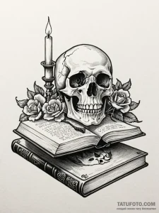 Vanitas (still life with skull, book, candle)... - эскиз тату (№1751732229_0, 05.07.2025 16:17) — Tatufoto.com