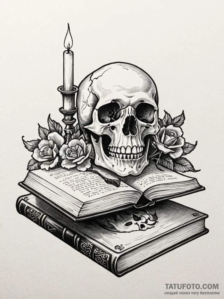 Vanitas (still life with skull, book, candle)... - эскиз тату (№1751732229_0, 05.07.2025 16:17) — Tatufoto.com