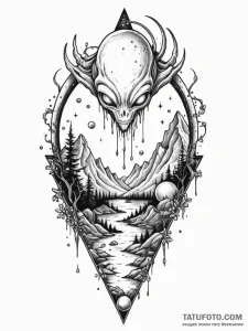 An alien landscape with crystalline flora and... - эскиз тату (№1751732322_0, 05.07.2025 16:18) — Tatufoto.com