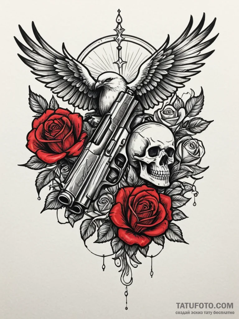 Desert eagle pistol dissolving into a flock o... - эскиз тату (№1751732415_0, 05.07.2025 16:20) — Tatufoto.com