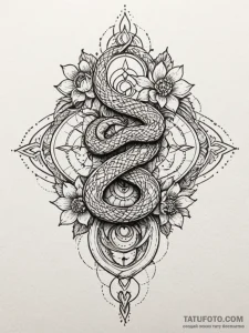 Hidden serpent beneath celestial bloom, tatto... - эскиз тату (№1751732599_0, 05.07.2025 16:23) — Tatufoto.com