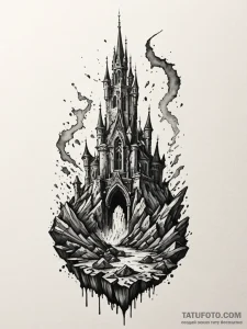 Hidden relic through shattered spire, ink ill... - эскиз тату (№1751732870_0, 05.07.2025 16:27) — Tatufoto.com