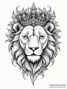 Lion head crowned with ivy, tattoo flash shee... - эскиз тату (№1751732962_0, 05.07.2025 16:29) — Tatufoto.com