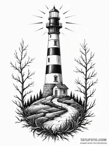 Lighthouse foundation overgrown with roots, a... - эскиз тату (№1751733049_0, 05.07.2025 16:30) — Tatufoto.com