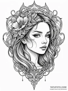 W, tattoo drawing outline, black and white sk... - эскиз тату (№1751733135_0, 05.07.2025 16:32) — Tatufoto.com