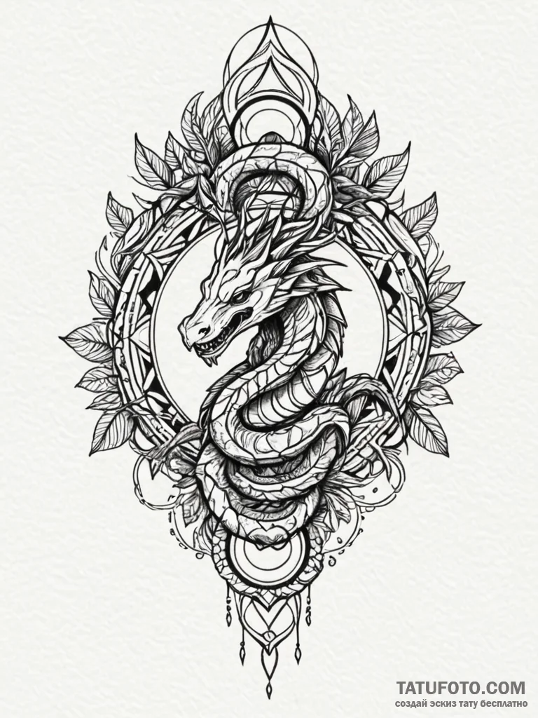 Jungle serpent crowned with roots, artistic t... - эскиз тату (№1751733483_0, 05.07.2025 16:38) — Tatufoto.com