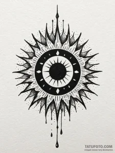 Black sun with dripping rays, artistic tattoo... - эскиз тату (№1751734259_0, 05.07.2025 16:50) — Tatufoto.com