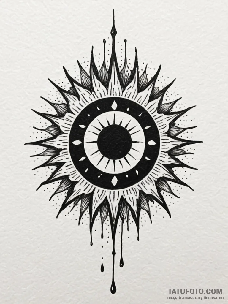 Black sun with dripping rays, artistic tattoo... - эскиз тату (№1751734259_0, 05.07.2025 16:50) — Tatufoto.com
