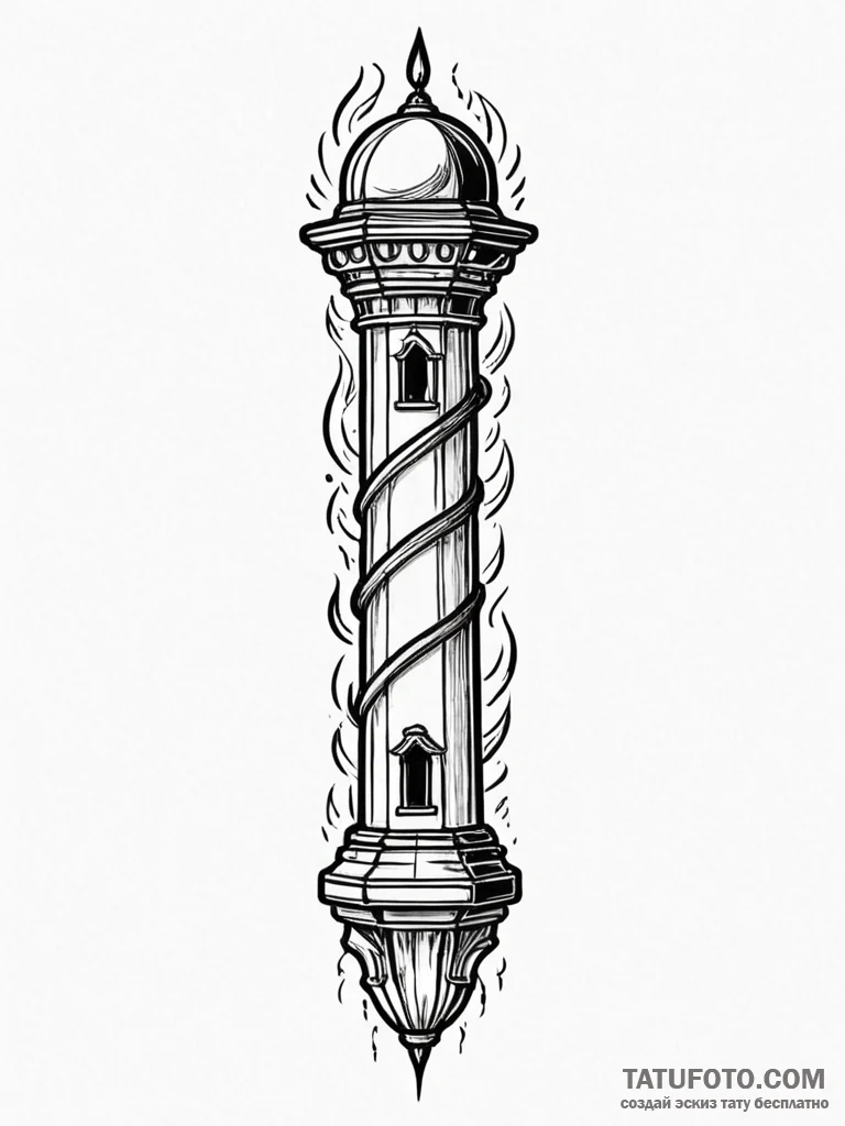 Burning pillar in empty hall, tattoo sketch d... - эскиз тату (№1751734778_0, 05.07.2025 16:59) — Tatufoto.com