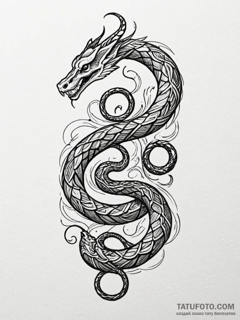 Bone serpent in coiled stance, artistic tatto... - эскиз тату (№1751734864_0, 05.07.2025 17:01) — Tatufoto.com