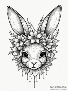 A whimsical bunny ears headband with flowers,... - эскиз тату (№1751735124_0, 05.07.2025 17:05) — Tatufoto.com