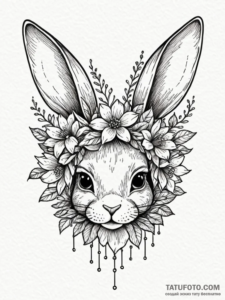 A whimsical bunny ears headband with flowers,... - эскиз тату (№1751735124_0, 05.07.2025 17:05) — Tatufoto.com