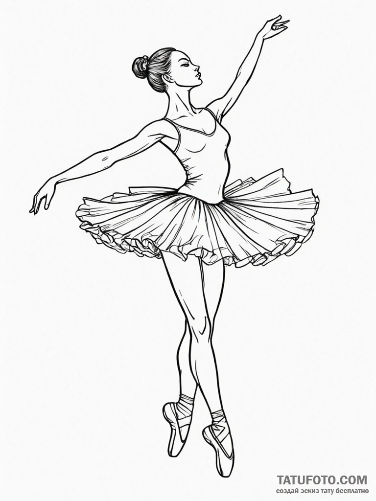 A graceful ballerina in motion, dynamic pose,... - эскиз тату (№1751735303_0, 05.07.2025 17:08) — Tatufoto.com
