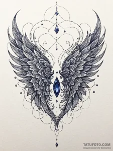 Sapphire wings beneath burning sky, artistic... - эскиз тату (№1751735565_0, 05.07.2025 17:12) — Tatufoto.com
