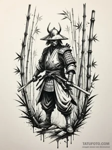 Ghostly samurai warrior fading into a bamboo... - эскиз тату (№1751735775_0, 05.07.2025 17:16) — Tatufoto.com