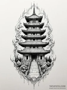 An ancient temple with neon holographic glyph... - эскиз тату (№1751736549_0, 05.07.2025 17:29) — Tatufoto.com