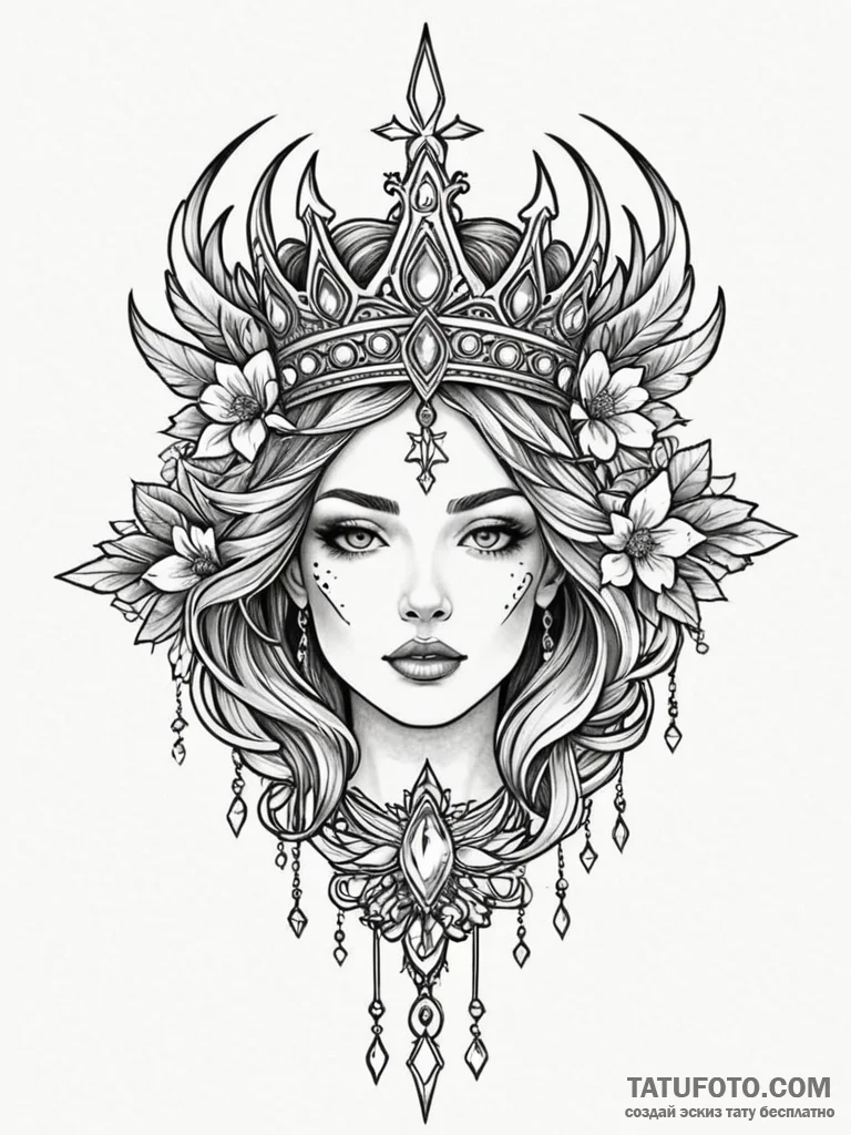 Quartz blade crowned with stars, tattoo flash... - эскиз тату (№1751737767_0, 05.07.2025 17:49) — Tatufoto.com