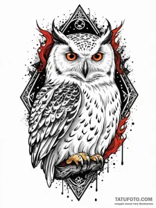Snowy owl with eyes like burning embers, ink... - эскиз тату (№1751737939_0, 05.07.2025 17:52) — Tatufoto.com