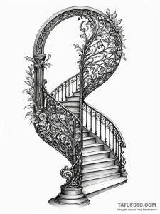 An art nouveau staircase with intricate wroug... - эскиз тату (№1751738025_0, 05.07.2025 17:53) — Tatufoto.com