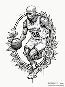 A classic basketball player dribbling, agile,... - эскиз тату (№1751738200_0, 05.07.2025 17:56) — Tatufoto.com
