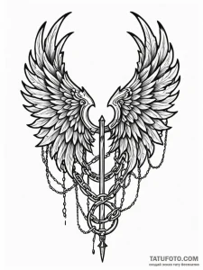 Haunted wings wrapped in chains, tattoo flash... - эскиз тату (№1751738299_0, 05.07.2025 17:58) — Tatufoto.com