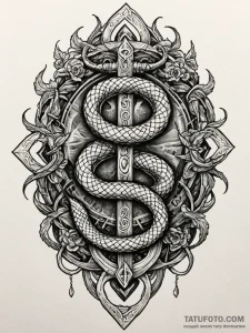 Rune cage trapping serpent, concept art for t... - эскиз тату (№1751738388_0, 05.07.2025 17:59) — Tatufoto.com