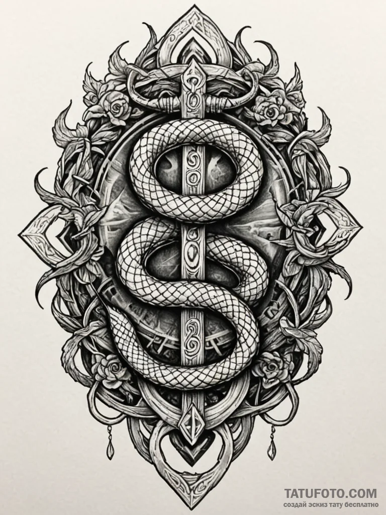 Rune cage trapping serpent, concept art for t... - эскиз тату (№1751738388_0, 05.07.2025 17:59) — Tatufoto.com