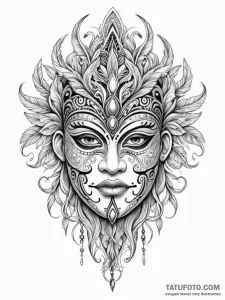 Polynesian mask with intricate, flowing patte... - эскиз тату (№1751738588_0, 05.07.2025 18:03) — Tatufoto.com