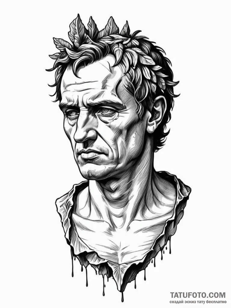 Caesar's bust with a dagger's shadow falling... - эскиз тату (№1751738761_0, 05.07.2025 18:06) — Tatufoto.com