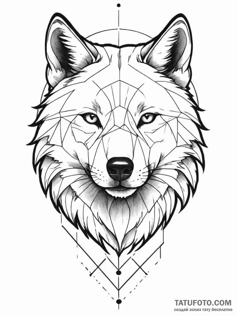 A geometric wolf head, concept art for tattoo... - эскиз тату (№1751738847_0, 05.07.2025 18:07) — Tatufoto.com