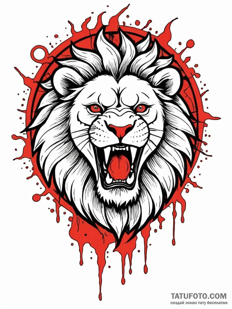 Apocalyptic lion roaring at fractured sun, ar... - эскиз тату (№1751738935_0, 05.07.2025 18:08) — Tatufoto.com