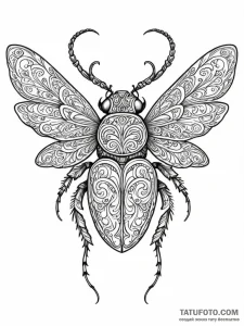 Beetle with iridescent, gear-like wings, tatt... - эскиз тату (№1751739109_0, 05.07.2025 18:11) — Tatufoto.com