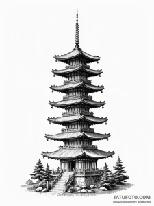Pagoda, symbolizing wisdom and serenity, tatt... - эскиз тату (№1751739806_0, 05.07.2025 18:23) — Tatufoto.com