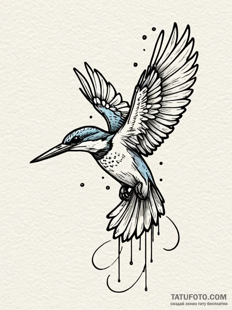 Kingfisher diving, leaving a trail of light,... - эскиз тату (№1751740241_0, 05.07.2025 18:30) — Tatufoto.com