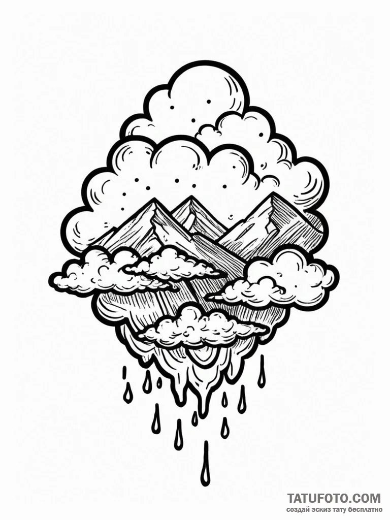Clouds, artistic tattoo sketch, black outline... - эскиз тату (№1751741014_0, 05.07.2025 18:43) — Tatufoto.com