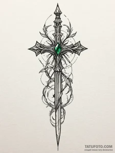 Antique dagger with emerald hilt, tattoo line... - эскиз тату (№1751741185_0, 05.07.2025 18:46) — Tatufoto.com