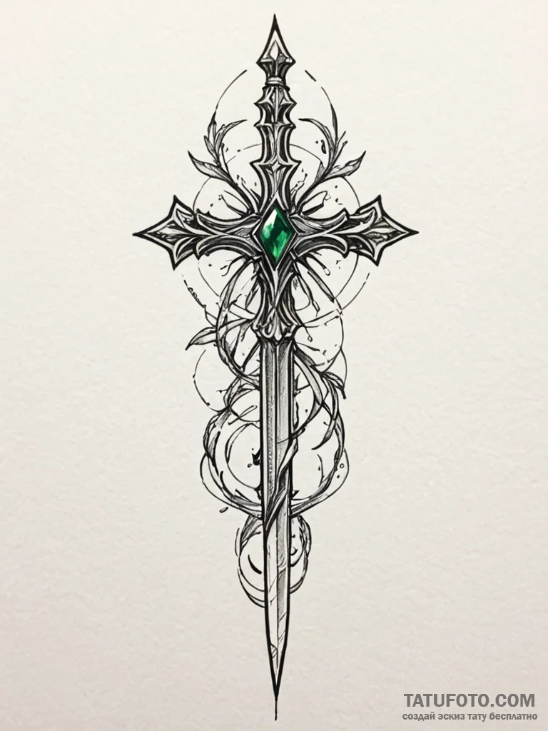 Antique dagger with emerald hilt, tattoo line... - эскиз тату (№1751741185_0, 05.07.2025 18:46) — Tatufoto.com
