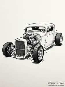 Rat rod car, low-slung and menacing, tattoo l... - эскиз тату (№1751742640_0, 05.07.2025 19:10) — Tatufoto.com