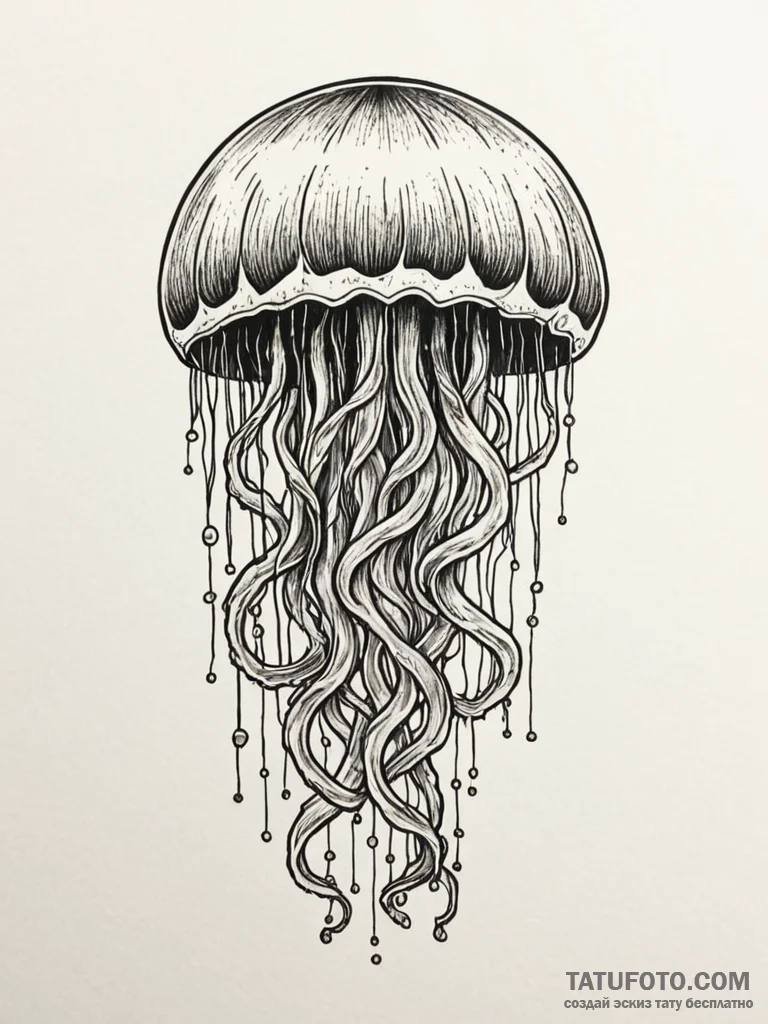 Jellyfish with tentacles that are delicate, b... - эскиз тату (№1751742984_0, 05.07.2025 19:16) — Tatufoto.com