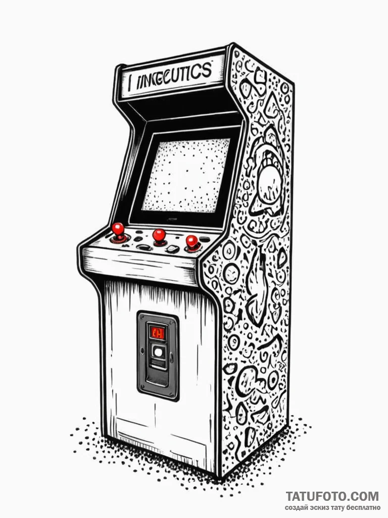 Abandoned arcade machine, its screen a portal... - эскиз тату (№1751743156_0, 05.07.2025 19:19) — Tatufoto.com