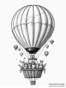 A whimsical hot air balloon basket with anima... - эскиз тату (№1751743241_0, 05.07.2025 19:20) — Tatufoto.com