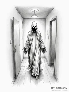 A ghostly apparition in a hallway, concept ar... - эскиз тату (№1751743499_0, 05.07.2025 19:24) — Tatufoto.com