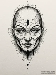 Ashen mask with cracked surface, tattoo sketc... - эскиз тату (№1751743672_0, 05.07.2025 19:27) — Tatufoto.com