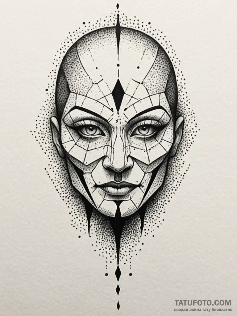 Ashen mask with cracked surface, tattoo sketc... - эскиз тату (№1751743672_0, 05.07.2025 19:27) — Tatufoto.com