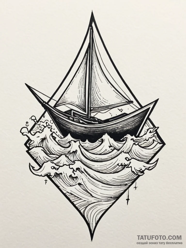 Origami boat on a wave, tattoo flash sheet de... - эскиз тату (№1751744023_0, 05.07.2025 19:33) — Tatufoto.com